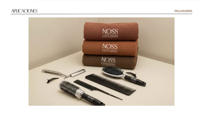 Aplicación de la marca en toallas y herramientas de peluquería